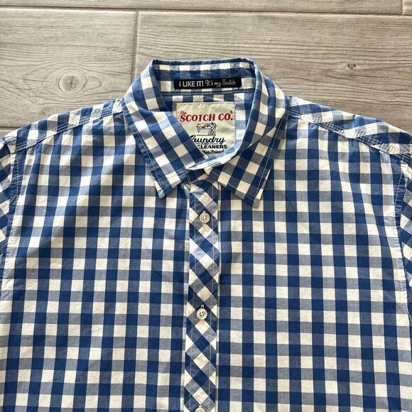 The Scotch Co Mens Blue White Checkered Button Down Shirt Size Large - Picture 7 of 14